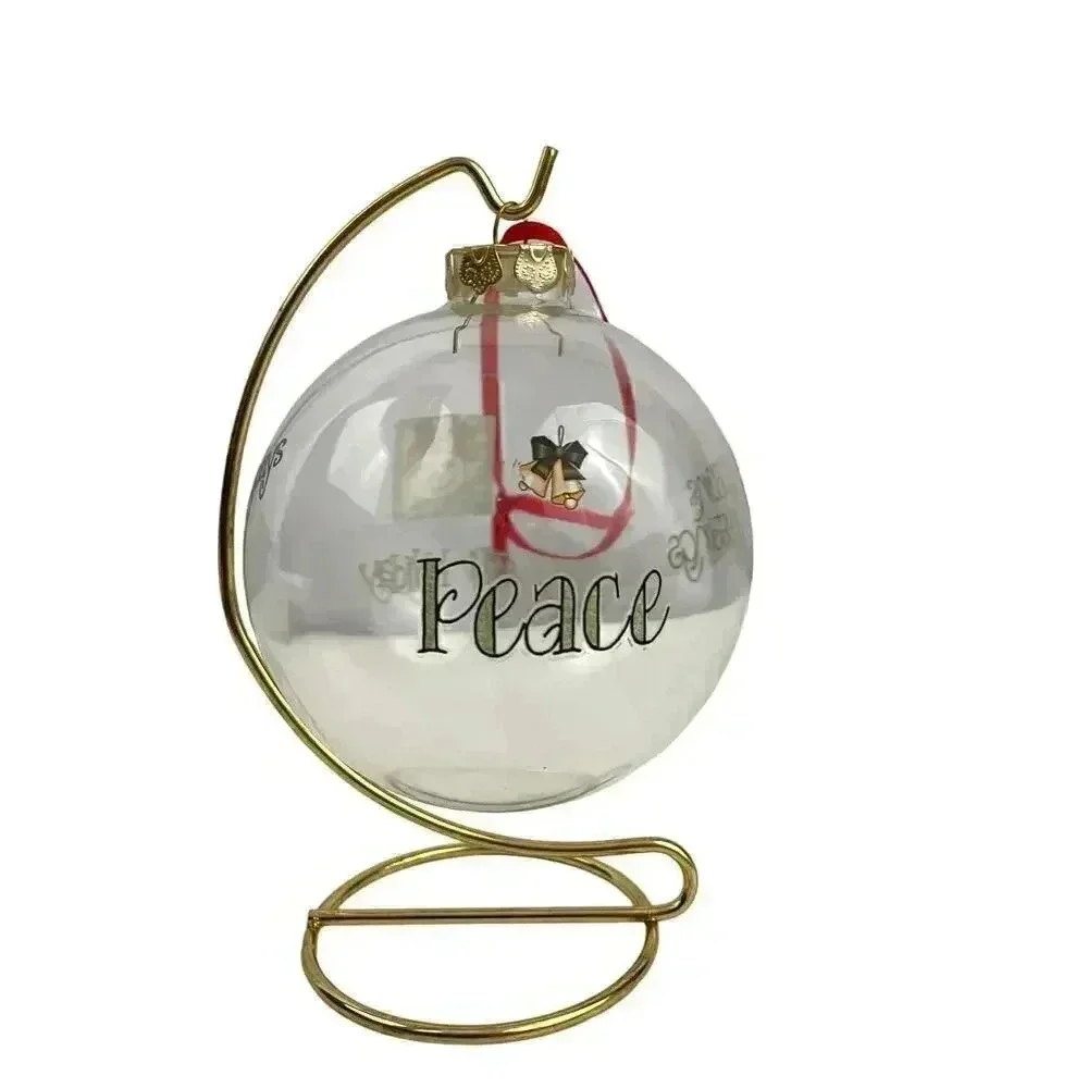 VTG Christmas Blown Glass Ornament‎ with Gold Tone Stand